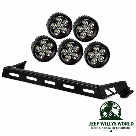 Rugged Ridge Lampenbügel Motorhaube mit 5 LED Scheinwerfer Schwarz Matt Jeep Wrangler JK (07-18)