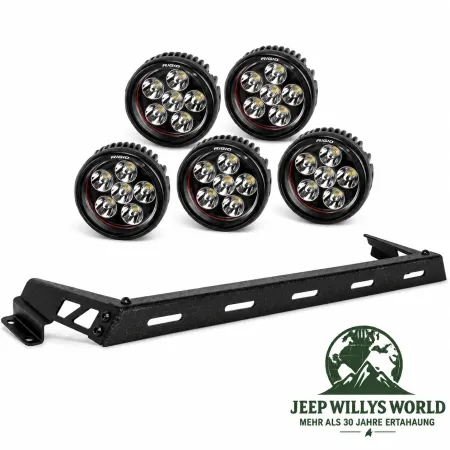 Rugged Ridge Lampenbügel Motorhaube mit 5 LED Scheinwerfer Schwarz Texturiert Jeep Wrangler JK (07-18)