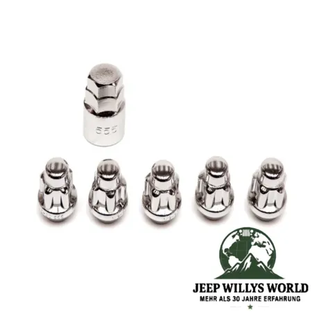 Felgenschloss Set 5-teilig inkl. Reserverad Chrom 1/2" Jeep CJ / Wrangler / Cherokee / Grand Cherokee / Commander (1964-2018)