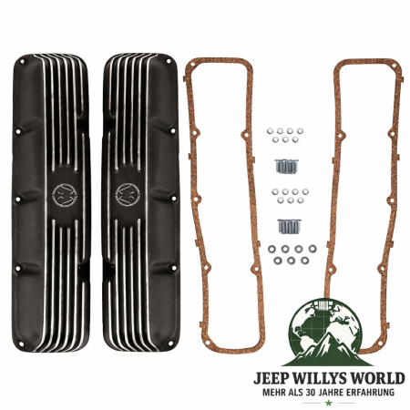 Valve Cover Pair Aluminum with OMIX Logo Jeep CJ + Wagoneer SJ 5,0 + 5,9 L 8 Cyl. 72-91