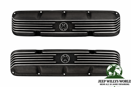 Valve Cover Pair Aluminum with OMIX Logo Jeep CJ + Wagoneer SJ 5,0 + 5,9 L 8 Cyl. 72-91