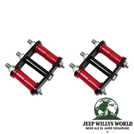 Rugged Ridge Leaf Spring Shackle greaseable Heavy Duty Pair Rear left and right with red bushings +1" - 25mm Jeep CJ5 CJ7 CJ8 (1976-1986)
