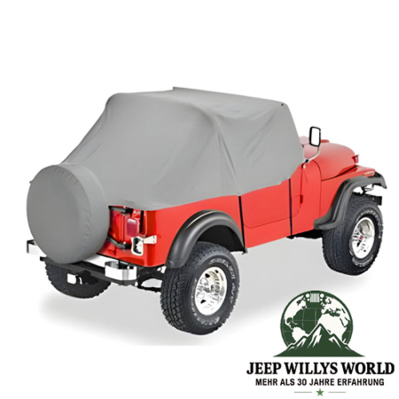Trail Cab Cover Water Resistant Vinyl All Weather Pavement Ends Bestop Grey Jeep CJ7, YJ (76-91), mounted.