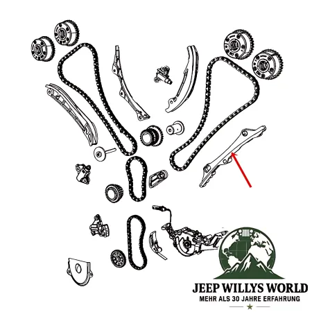 Crown Secondary Camshaft Timing Chain Guide left Jeep Wrangler JK JL, Gladiator JT, Cherokee KL / Grand Cherokee WK2 WL 3.0L + 3.2L + 3.6L (11-26)