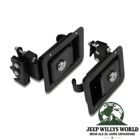 Bestop lockable Paddle Style Door Handle Kit Jeep CJ7 / CJ8 / YJ (76-95), close-up with outside facing viewer.