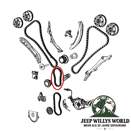 Crown Primary Camshaft Timing Chain Jeep Wrangler JK, Cherokee KL, Grand Cherokee WK2 3.0L + 3.2L + 3.6L (11-22)