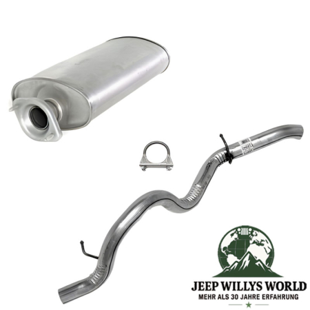 Endschalldämpfer & Endrohr Set (aluminisiert) mit 2,25" (57,15 mm) für 2,5L Motor. Jeep Wrangler TJ (24.01.2000-2002).