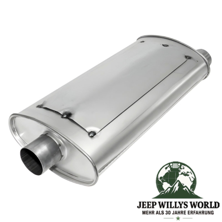 Aluminized steel Muffler with 2,25" Tube 2.5L 4.0L engine. Jeep Wrangler TJ (1996-23.01.2000), inlet with top visable.