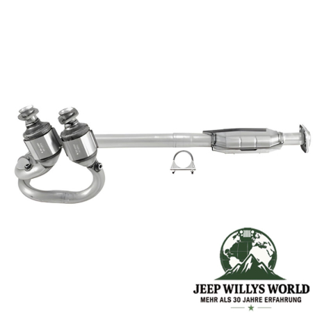 Hosenrohr, Flammrohr mit zwei Katalysatoren und Schelle für 4,0L Motor. Jeep Wrangler TJ (2004-2006).