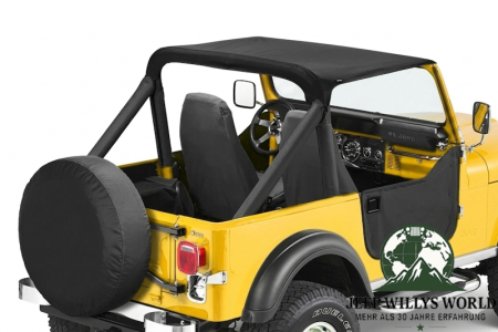 Bikini Top Strapless Black Crush Bestop Jeep CJ7 (80-86), mounted, close-up.