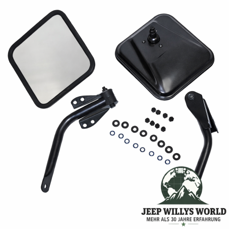 Außenspiegel Set schwarz pulverbeschichtet. Jeep CJ5 CJ6 CJ7 CJ8 / Wrangler YJ / Willys M38A1 (1955-1995).