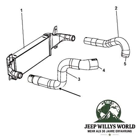Turbo hose on the left side of the intercooler Jeep Wrangler JK 2.8L CRD Diesel (07-18)