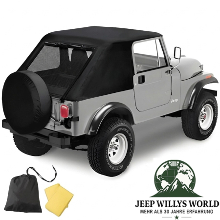 Emergency Top Black Jeep CJ7, YJ (76-91), mounted, pictred incl. storrage bag and rain ponchos.