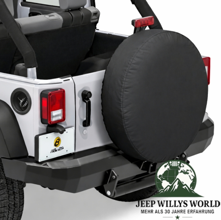 Bestop Reserveradhülle Black Denim 33 inch Jeep CJ5, CJ7, CJ8, Wrangler YJ, TJ, JK (55-18), montiert.