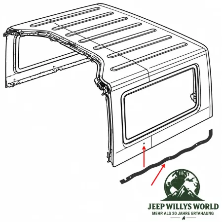 Fairchild Hardtop lower seal side bottom left to body. Jeep Wrangler JK 2-doors (07-18)