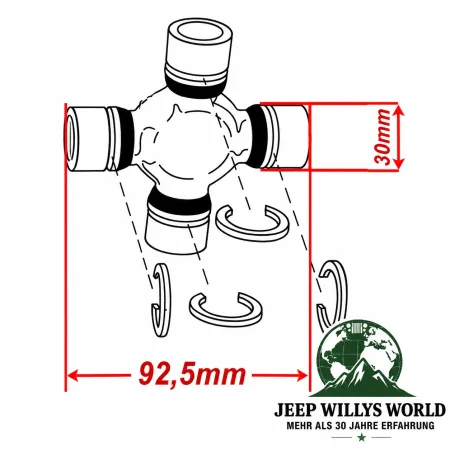 Spicer Kreuzgelenk Steckachse vorne 92,5 x 30 mm  Jeep Wrangler JK JL / Gladiator JT (2007-2026) Direkt passendes Ersatzteil in bester Qualität.