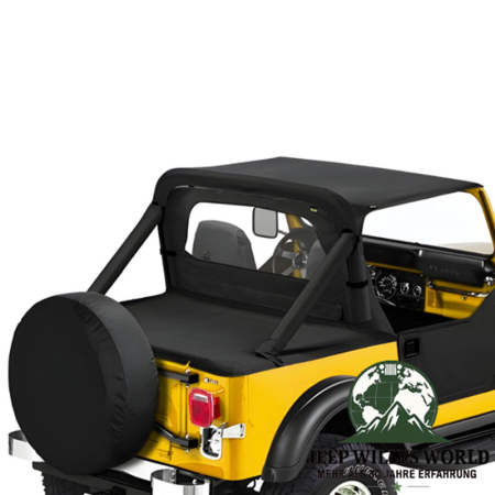 Windjammer Black Crush Jeep CJ5, CJ7, CJ8, Wrangler YJ (80-95) shown with mounted Duster, Bikini Top and Soft Half Doors.