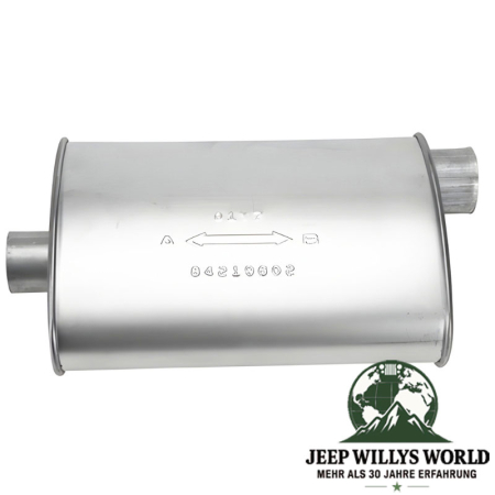 Endtopf Endschalldämpfer 2" für 4,2L Motor. Jeep Wrangler YJ (1987-1990), von oben abgebildet.