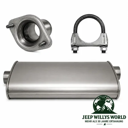 Exhaust Muffler MSL Maximum with 2.25" (57,15 mm) for 4.0L engine. Jeep Cherokee XJ (2000-2001), pictured incl. Clamp and Flange.