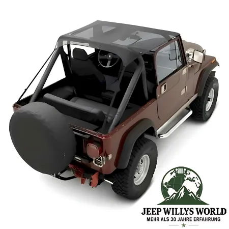 Bestop Bikini Top Traditional Style Mesh Netting Jeep CJ7 CJ8 Wrangler YJ (76-91), mounted.