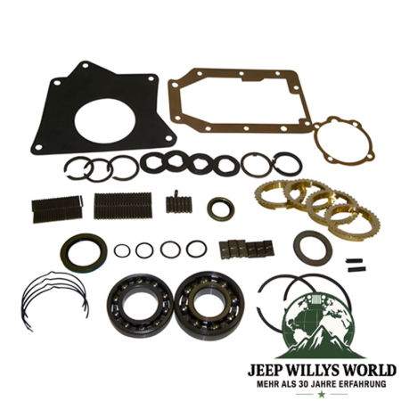 Reparatursatz Dichtsatz T176, T177 Schaltgetriebe Jeep CJ / SJ (80-86), alle Teile im Lieferumgang abgebildet (Alle Lager, Federn, Schaltsteine, Simmerringe und Dichtungen).
