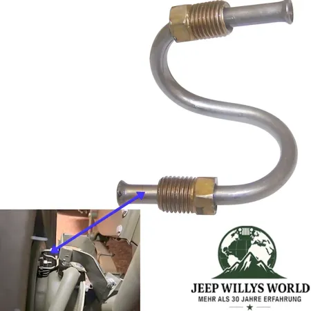 Wheel clyinder brake line highlighted with an arrow to position on car. Ford GPW, Jeep CJ, Willys, M38 M38A1 (1941-1971).