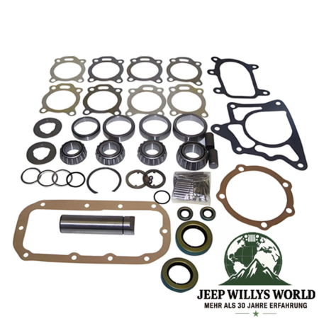 Overhaul Master Kit Gaskets Bearings Dana 20 Transfer Case Jeep CJ 72-79, full scope of delivery pictured.