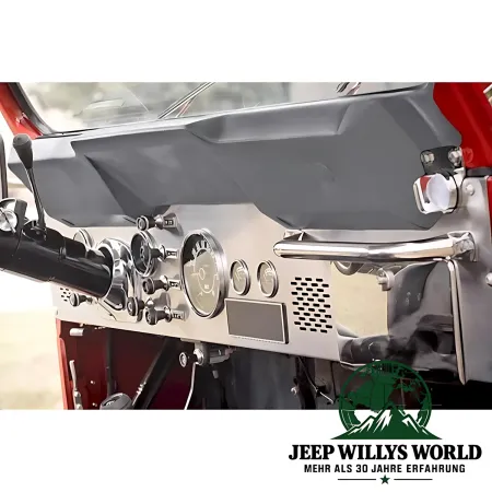 RT Off-Road stainless steel grab bar, polished, passenger side on Jeep Willys M38A1, CJ5 CJ7 CJ8 (52-86) shown in interoir.
