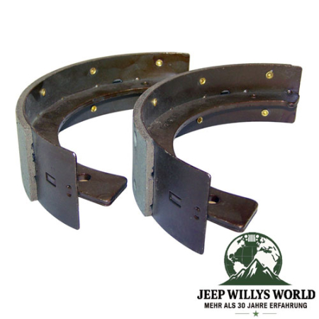 Handbremsbeläge Ford GPW, Jeep Willys MB, CJ2A, CJ3A, CJ5, CJ6, M38 (43-71), auf der Seite liegend leict von oben abgebildet.