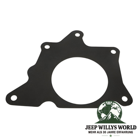 Dichtung Dana 18, 20 Verteilergetriebe zu T18, T98 oder T150 Schaltgetriebe Jeep CJ 66-79, flach liegend von oben zu sehen.