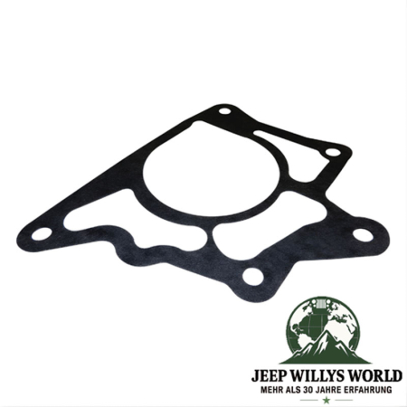 Dichtung Dana 20 Verteilergetriebe zu T150 Schaltgetriebe Jeep CJ 78-79, flach liegend von oben zu sehen.