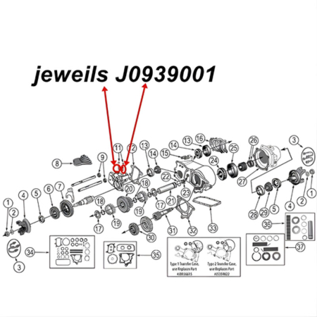 Shift Rod Poppet Spring Dana 18, 20, 300 Transfer Case Jeep SJ, J Series, CJ, Willys (41-86), exploded drawing highlighting the location of Springs on Transfer Case.