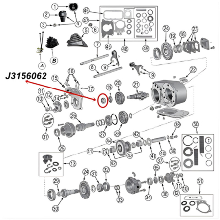 Lager Schale Dana 300 Verteilergetriebe Ausgang vorne, Dana 30 Vorderachse, Dana 35 & Chrysler 8.25 Hinterachse. Jeep CJ5 CJ7 CJ8 / Wrangler YJ TJ / Cherokee XJ / Grand Cherokee ZJ ZG WJ WG WK (1966-2012). Technische Zeichnung mit Hervorgehobener Position