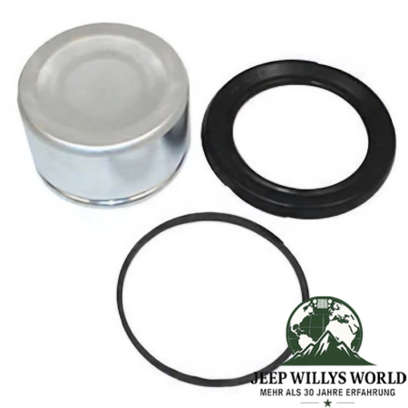 Bremssattel Bremskolben Dichtsatz Repratursatz vorne Jeep CJ5 CJ7 76-78, Kolben, DIchtring und Dichtung abgebildet.