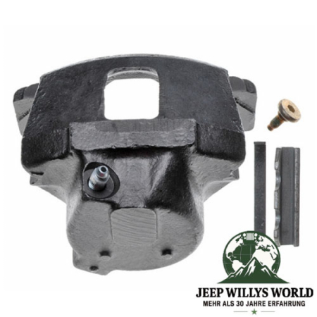 Bremssattel für vorne links Jeep CJ5 CJ7 CJ8 78‑81, Ansicht von hinten oben. Schraube und Befestigungsmetrial mit abgebildet.