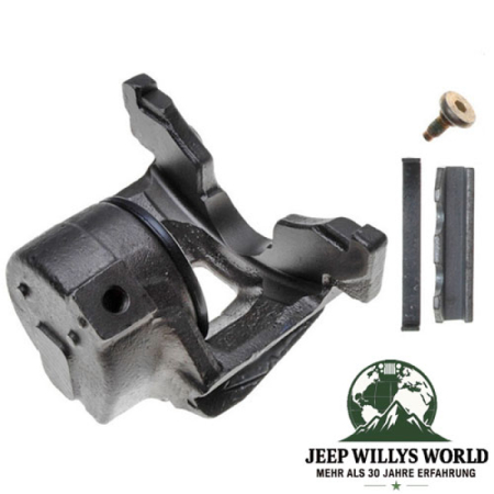 Bremssattel für vorne links Jeep CJ5 CJ7 CJ8 78‑81, Ansicht von hinten unten. Schraube und Befestigungsmetrial mit abgebildet.