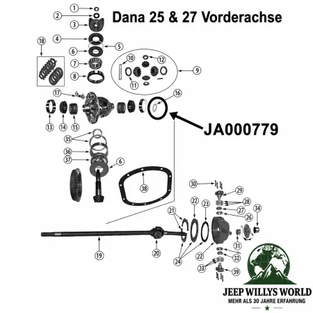 Simmerring Steckachse innen Öl Dana 25 + 27  Ford GPW / Jeep CJ / Willys MB M38 M38A1 (1941-1971)
