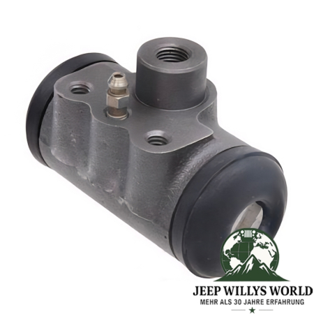 Wheel Brake Cylinder 9" drum brake front left or right Jeep Willys MB M38 CJ2A CJ3A Ford GPW 41-43, front side view, cylinder slightly tilted to the left.