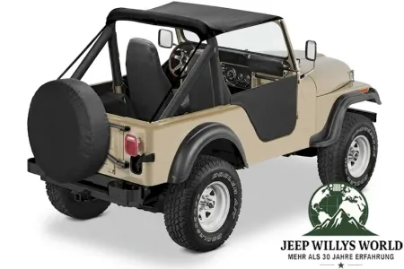 Bestop Traditional Style Bikini Top, Black Crush, schwarzes Kunstleder (strukturiert). Jeep CJ5 (1976-1983), montiert