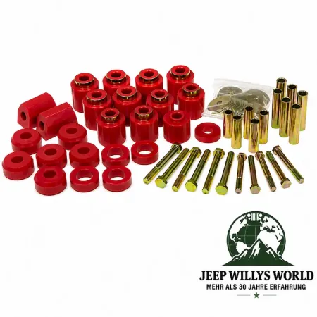 Prothane Karosserieauflagegummi & 1" Body Lift Kit (Höherlegung), Polyurethan rot. Jeep Wrangler YJ (1987-1995)