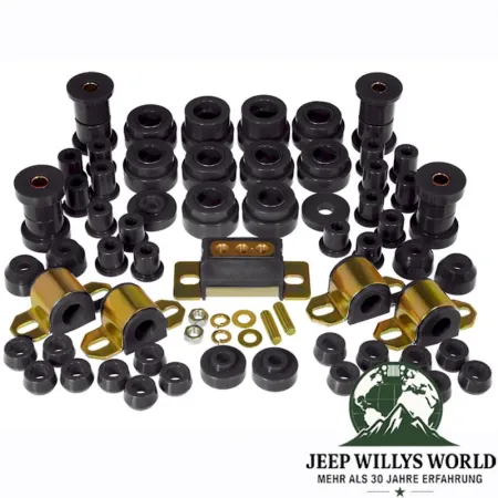 Karosseriebuchsen Fahrwerkbuchsen Komplett Set inkl. Getriebegummi PU schwarz Jeep CJ 80-86