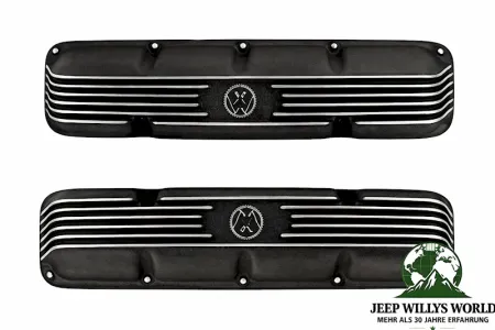 Ventildeckel Paar Aluminium mit OMIX Logo Jeep CJ + Wagoneer SJ 5,0 + 5,9 L 8 Zyl. 72-91