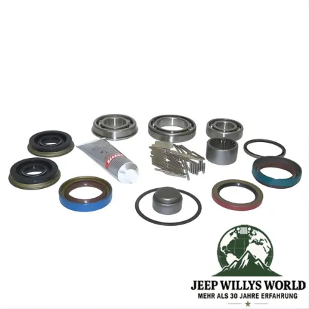 Kompletter Überholsatz inkl. Lager, Simmerringe, Dichtungen und Kleinteile für NP242 Verteilergetriebe. Jeep Cherokee XJ / Grand Cherokee ZJ / ZG /WJ / WG (1994-2004). voller Lieferumfang abgebildet.
