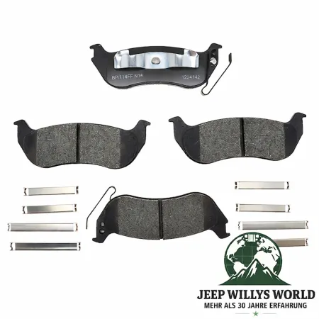 Brake Pad Set front Jeep CJ YJ XJ MJ 82-89, 4 Pad overview, pad side shown.