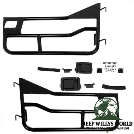 Element Doors Halbtüren HighRock 4x4 Seidenmatt Schwarz Bestop, pulverbeschichtet Jeep CJ7 (76-80). Nahansicht.