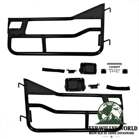Element Doors Halbtüren HighRock 4x4 Matt Schwarz Bestop, pulverbeschichtet Jeep CJ7 (76-80). Nahansicht.