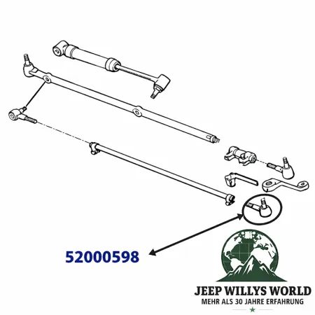 Tie Rod End left lower or upper, to gear box or pitman arm. Jeep Wrangler YJ / Cherokee XJ / Comanche MJ (1984-1990) technical drawing