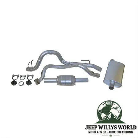 Auspuffanlage Komplett Kit für 4.0L Motor inkl. Katalysator, Hosenrohr, Endrohr, Endtopf, Schellen und Auspuffgummis. Jeep Wrangler YJ (1993-1995).