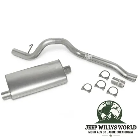 Performance Sport Endschalldämpfer und Endrohr Kit inklusive 2,5" (63,5 mm) auf 2,25" (57,15 mm) Adapter und Schellen für 2,5L oder 4,0L Motor. Jeep Cherokee XJ (1987-1992).