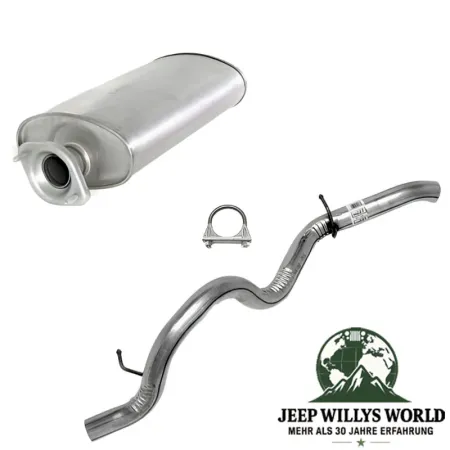 Endschalldämpfer & Endrohr Set (aluminisiert) mit 2,25" (57,15 mm) für 4,0L Motor. Jeep Wrangler TJ (24.01.2000-2006).